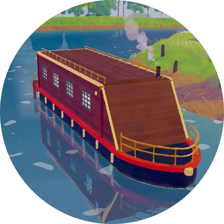 A red and black canal boat at her mooring